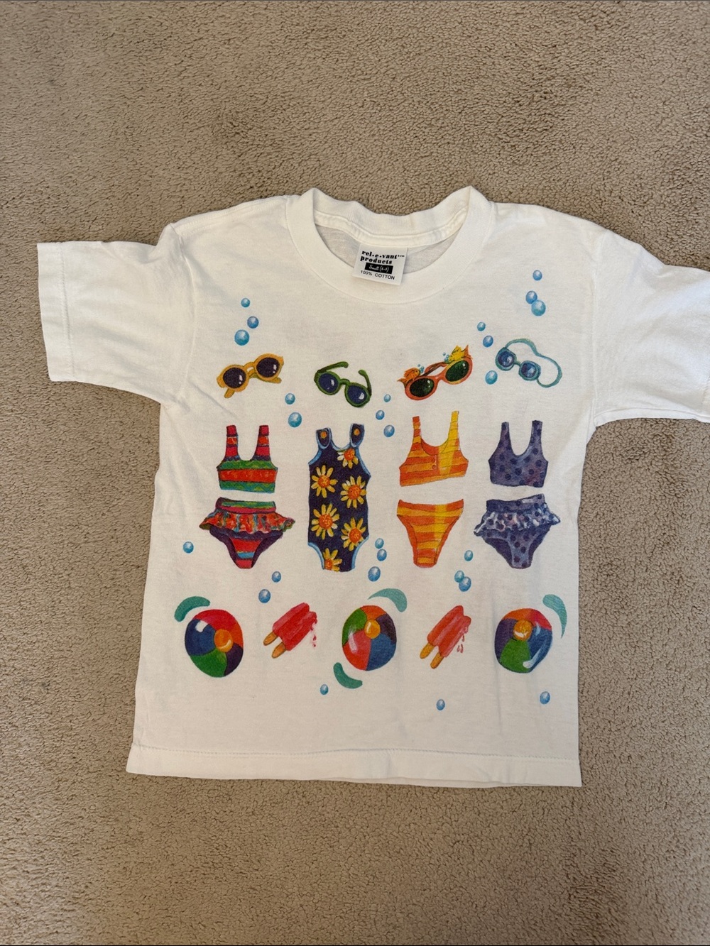 Vintage 1998 Relevant Products Painted Lady Swimwear Tee Kids S 6-8